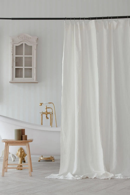 Natural Fabric Shower Curtain Buttonhole Top or Tie. Bathroom Linen Drape Custom Size.